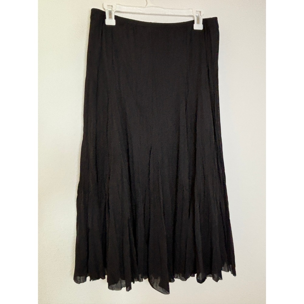 Rafael Black Maxi Skirt XL Elastic Waist Crinkle Textured Lined Flowy Flare